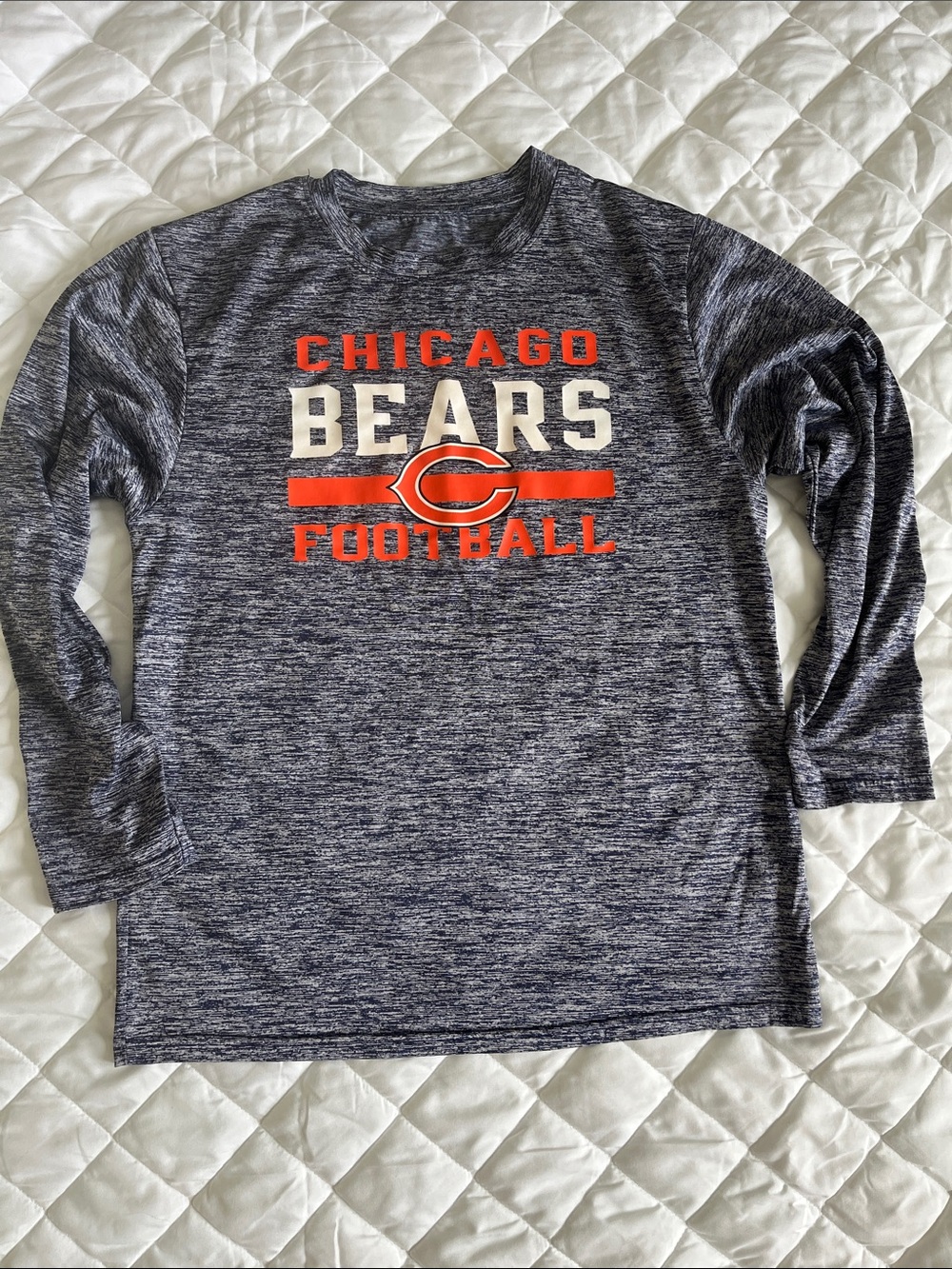 Chicago Bears Football Heathered Navy Long Sleeve Shirt youth L